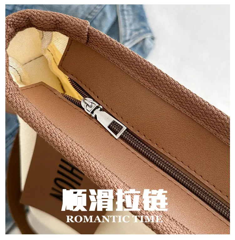 Women Canvas Shoulder Bag Black Brown Contrast 2024 — feature 6