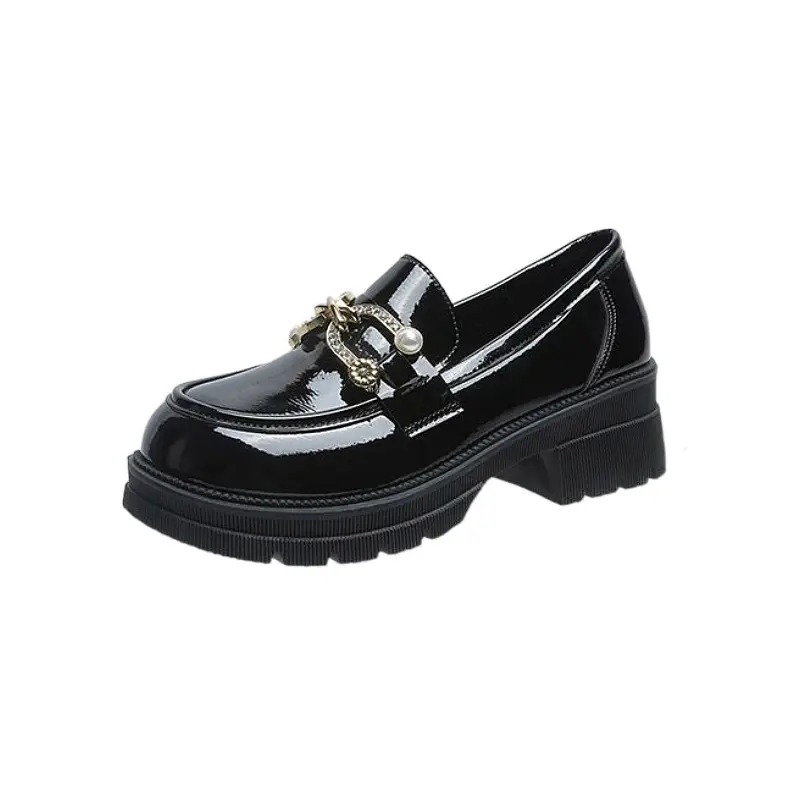 Black Leather Platform Loafers for Women Spring Summer - Image 6