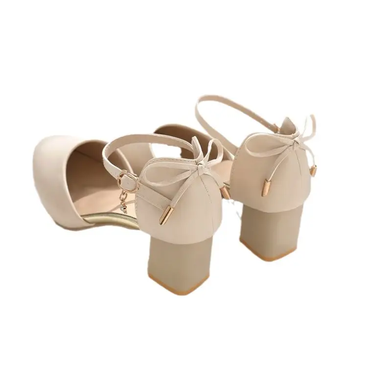 Women's Beige Chunky Heel Sandals 2024 Summer
