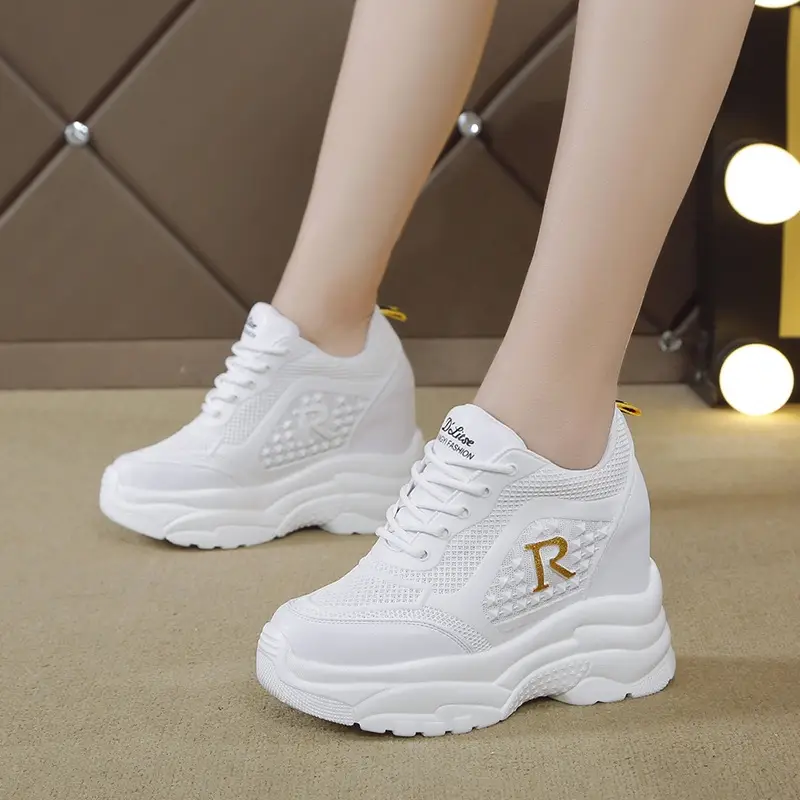 Women White Mesh Sneakers Thick Sole 2024 - Image 5