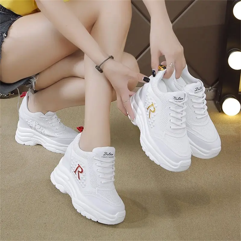 Women White Mesh Sneakers Thick Sole 2024 - Image 6
