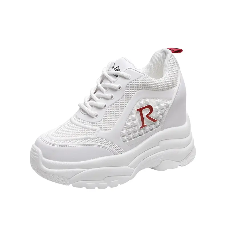 Women White Mesh Sneakers Thick Sole 2024 - Image 3