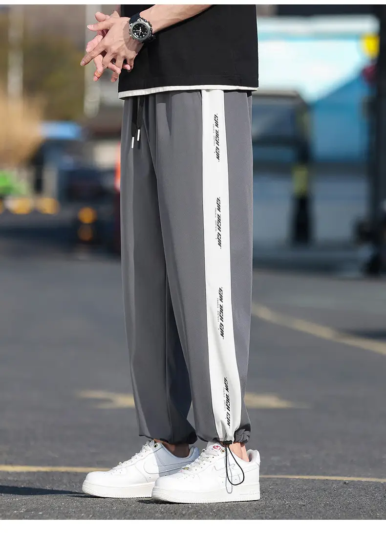 Men's Ice Silk Drawstring Pants Summer Loose Straight — feature 11