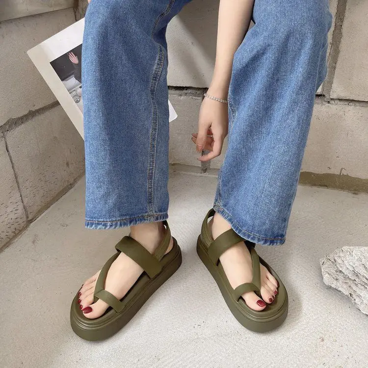 Olive Green Cross Strap Sandals for Women Casual Flip Flops