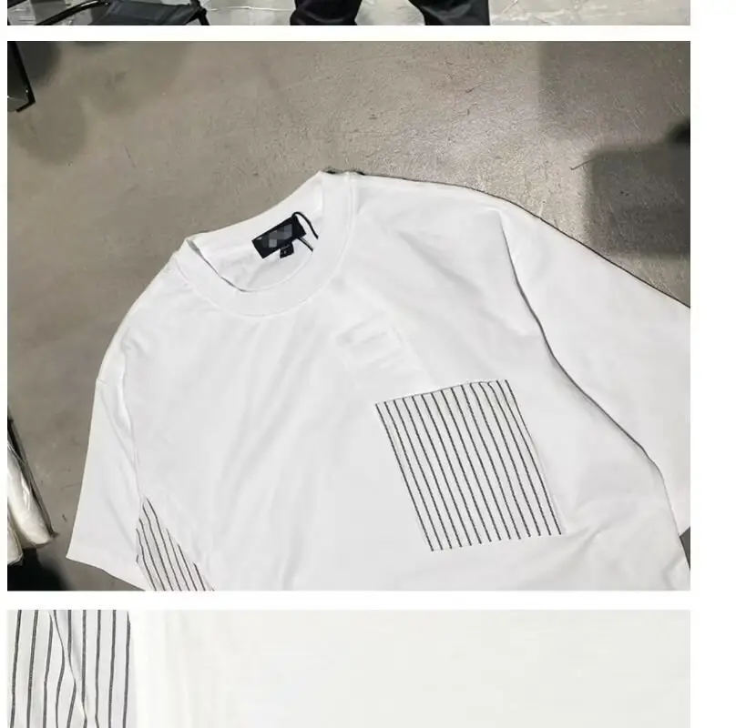 Men White Striped Patchwork T-Shirt Short Sleeve — feature 15