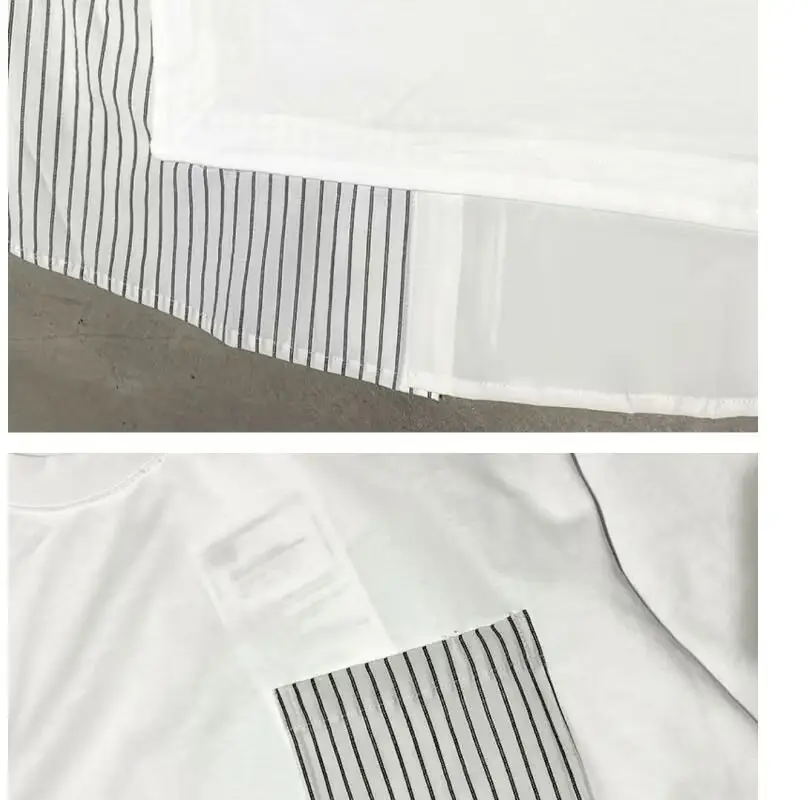 Men White Striped Patchwork T-Shirt Short Sleeve — feature 16