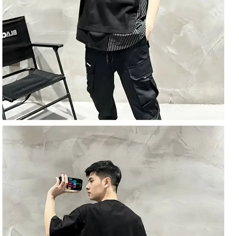 Men White Striped Patchwork T-Shirt Short Sleeve — feature 8