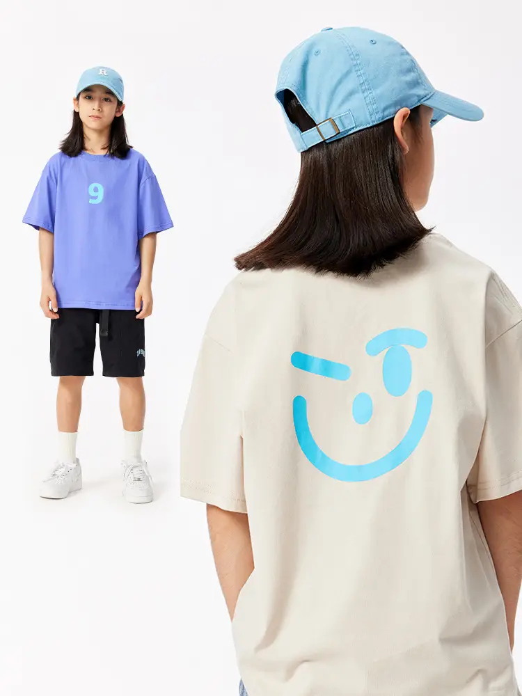 Girls Blue Smile T-Shirt Cotton Summer Casual - Image 2