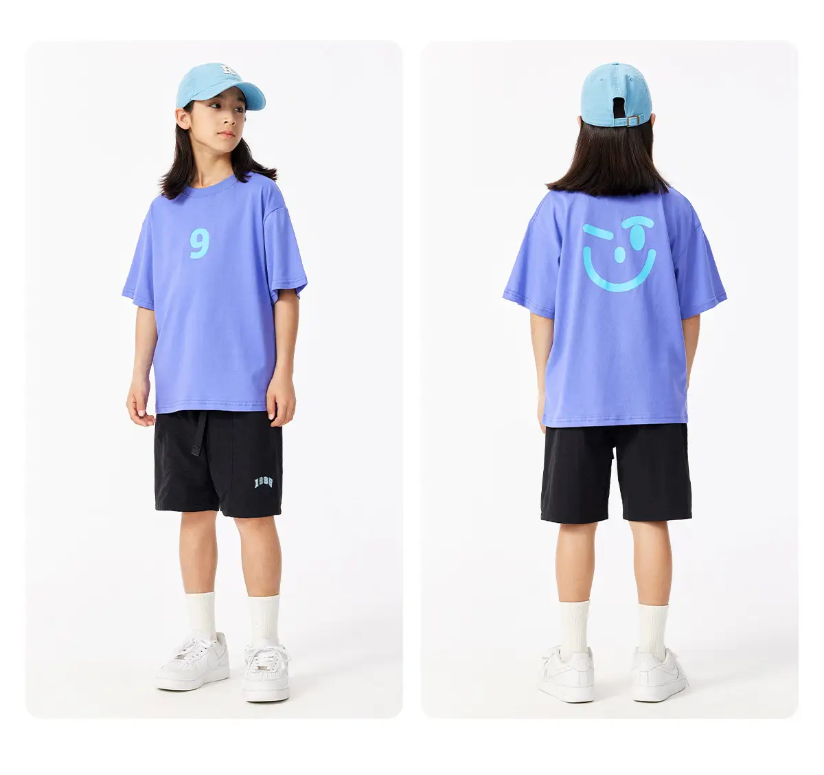 Girls Blue Smile T-Shirt Cotton Summer Casual — feature 13
