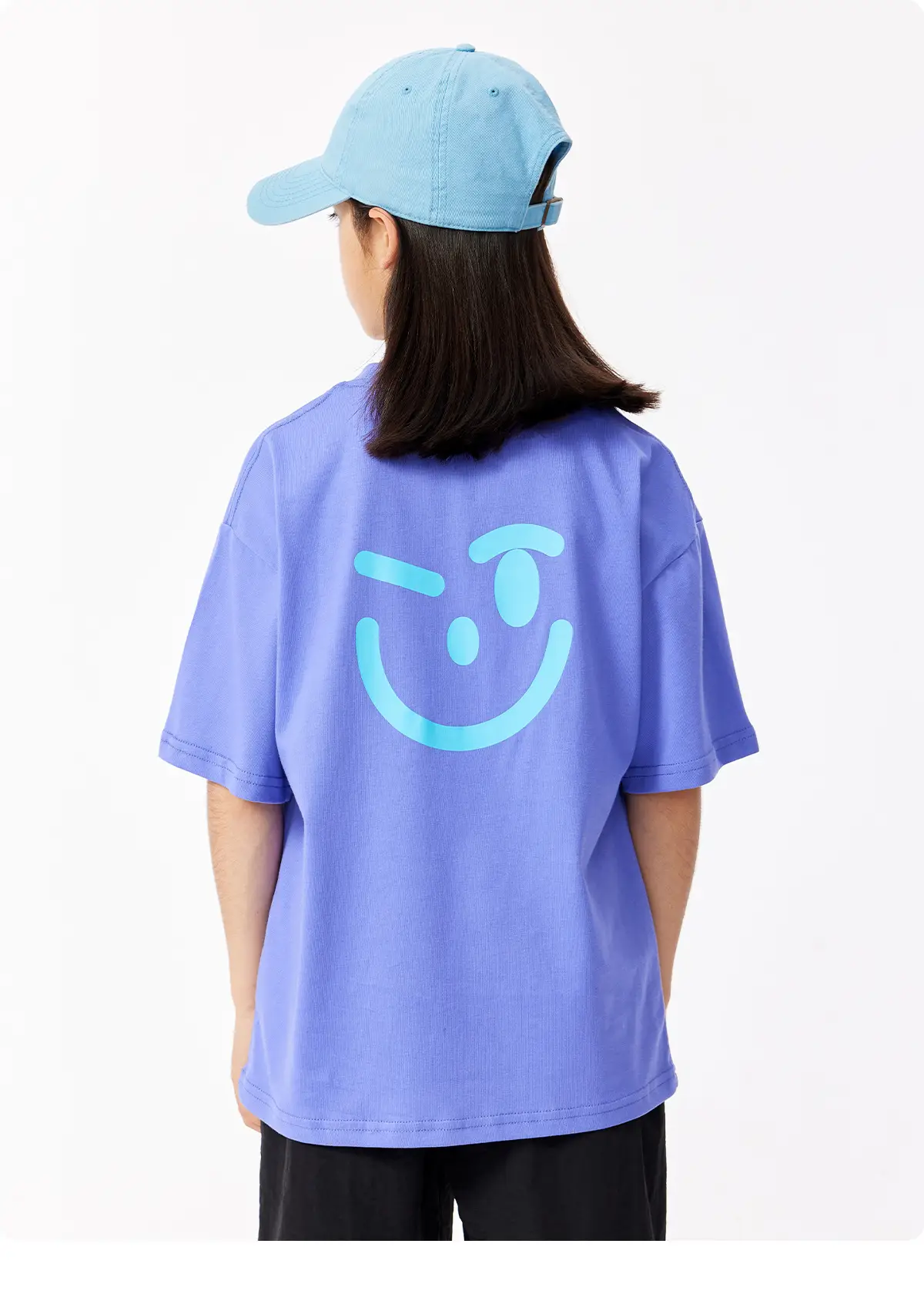 Girls Blue Smile T-Shirt Cotton Summer Casual — feature 15