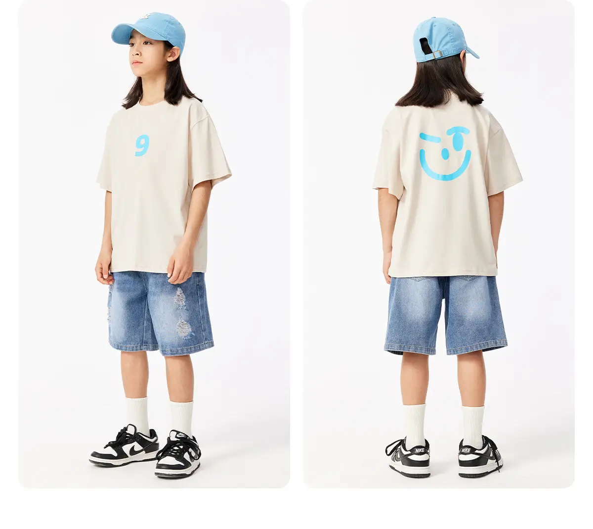 Girls Blue Smile T-Shirt Cotton Summer Casual — feature 19