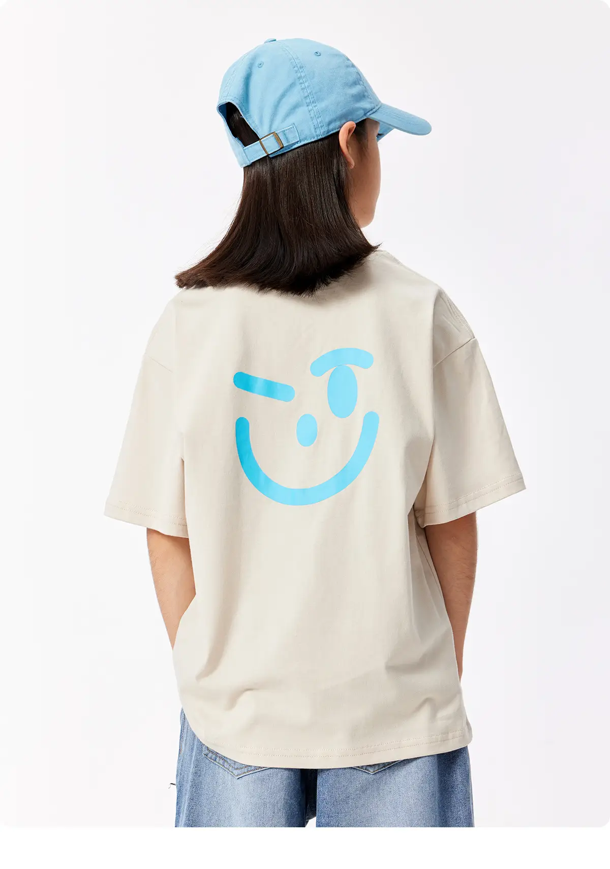 Girls Blue Smile T-Shirt Cotton Summer Casual — feature 20