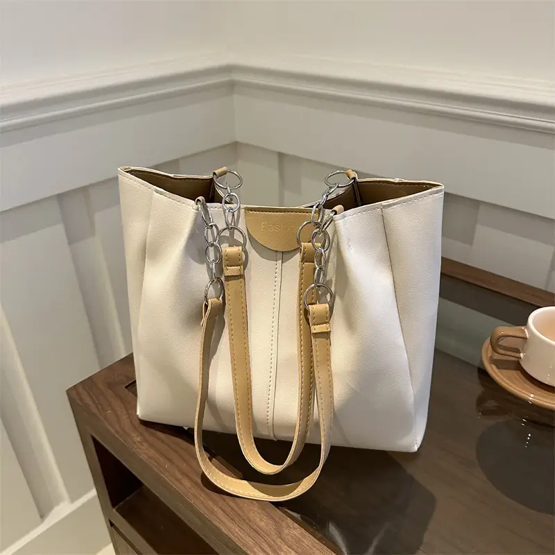 Women's Beige Shoulder Bag with Keychain & Wallet Set - Image 7