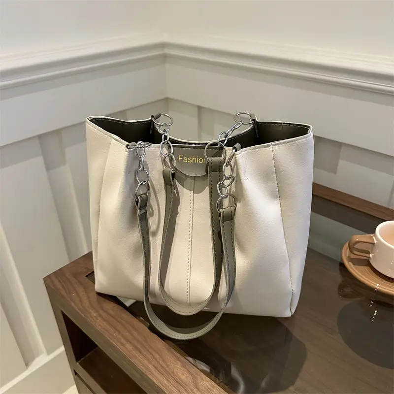 Women's Beige Shoulder Bag with Keychain & Wallet Set - Image 8