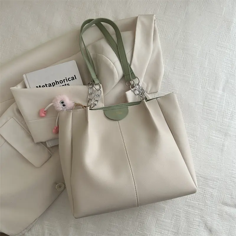 Women's Beige Shoulder Bag with Keychain & Wallet Set - Image 2