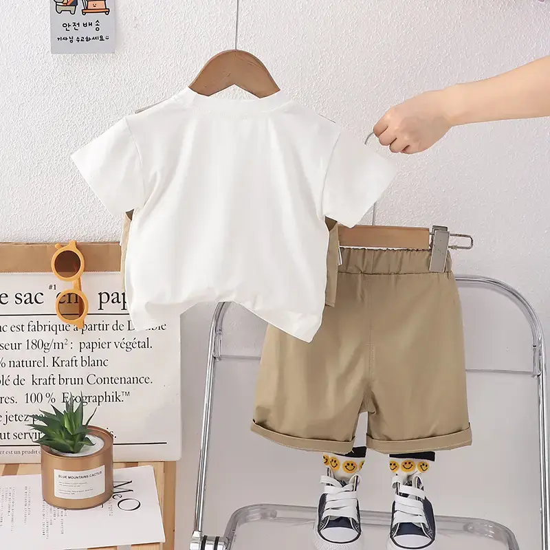 3-Piece Boys Summer Suit White Black Green Shorts Set — feature 5