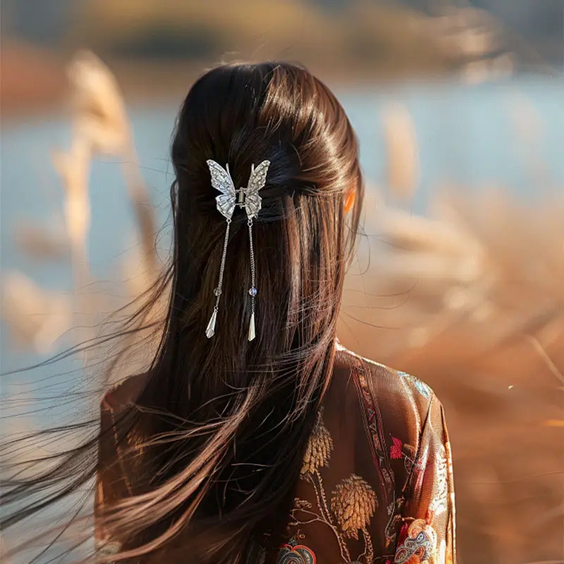 Diamond Butterfly Pearl Hairpin for Women Ethnic Style - Image 5