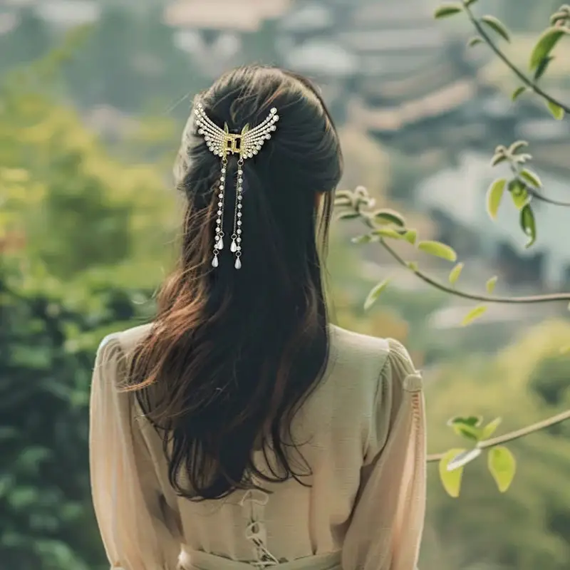 Diamond Butterfly Pearl Hairpin for Women Ethnic Style - Image 7
