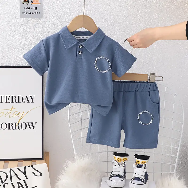 Baby Summer Suit 2024 Cotton Polo Shorts Set - Image 2