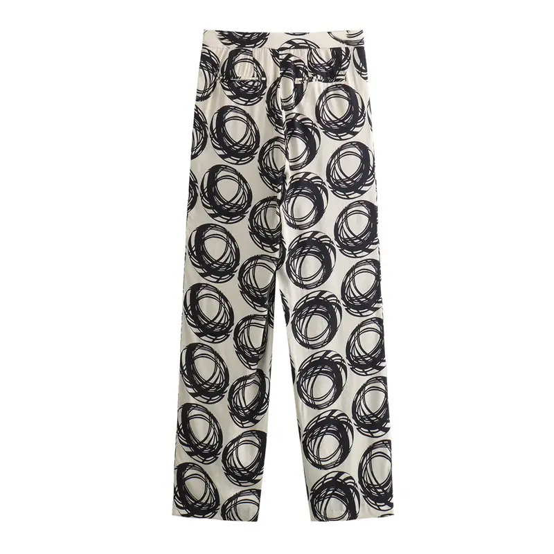 Cross-border 2024 Spring New Women's Clothing European and American Silk Satin Texture Printed Shirt Straight Pants Set 4043045 — feature 8
