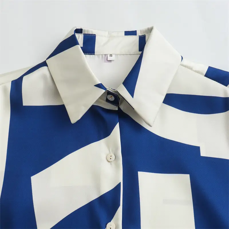 Cross-border 2024 Spring New European and American-style Printed Lapel Long-sleeved Silk Satin Texted Shirt Casual Pants Set for Women — feature 9