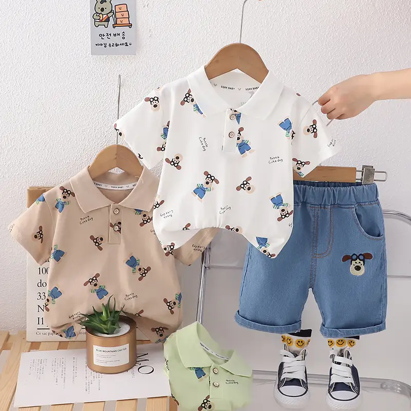 2024 Boys Lassel T-Shirt Shorts Set Light Green Blue 1-5Y — feature 3