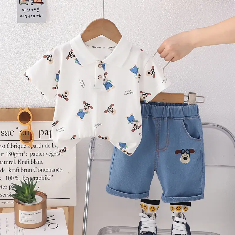 2024 Boys Lassel T-Shirt Shorts Set Light Green Blue 1-5Y — feature 4