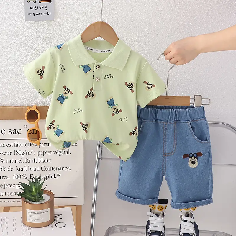 2024 Boys Lassel T-Shirt Shorts Set Light Green Blue 1-5Y — feature 6