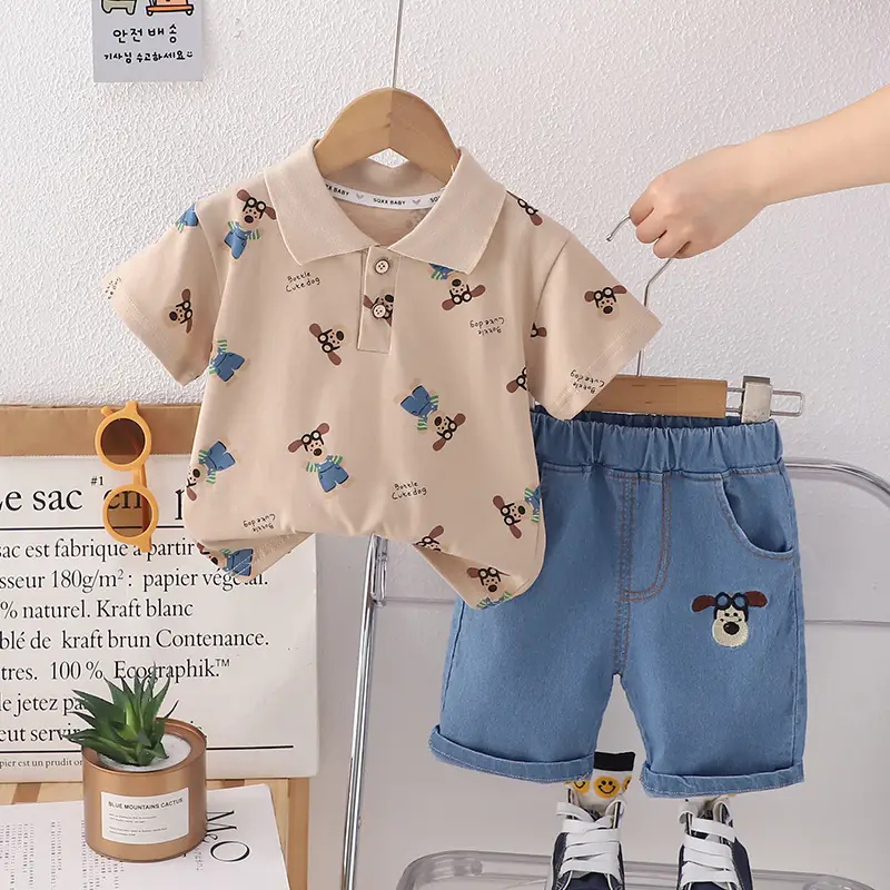 2024 Boys Lassel T-Shirt Shorts Set Light Green Blue 1-5Y — feature 7