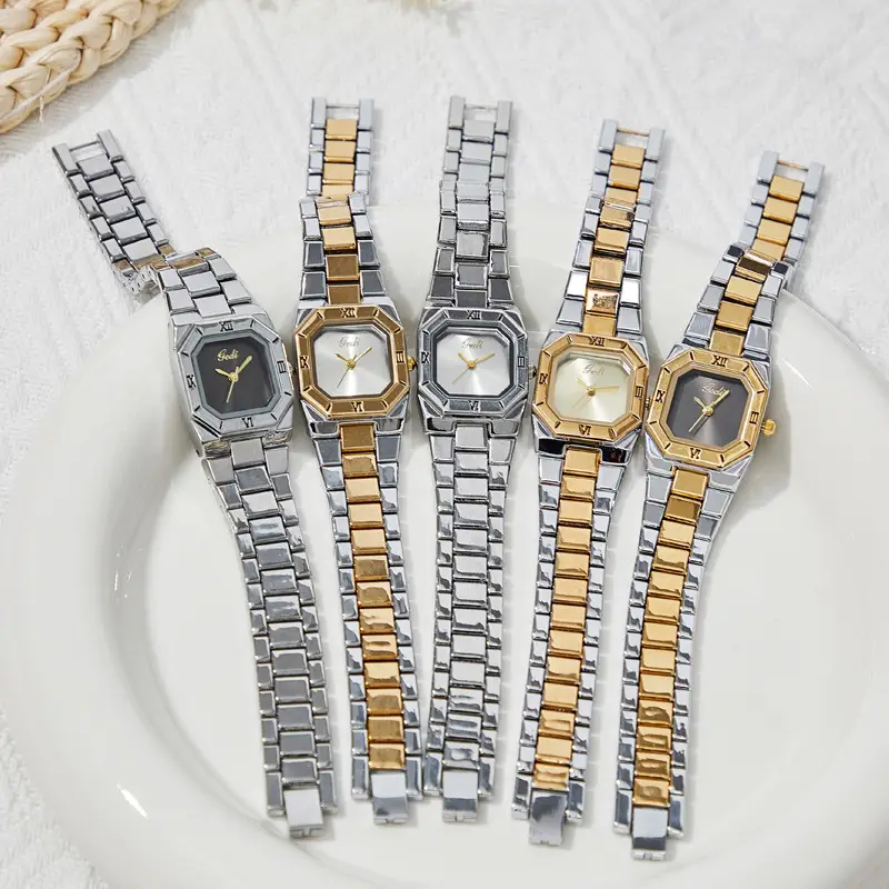 Women's Square Quartz Watch Gold Steel Band Set of 6 - Image 5