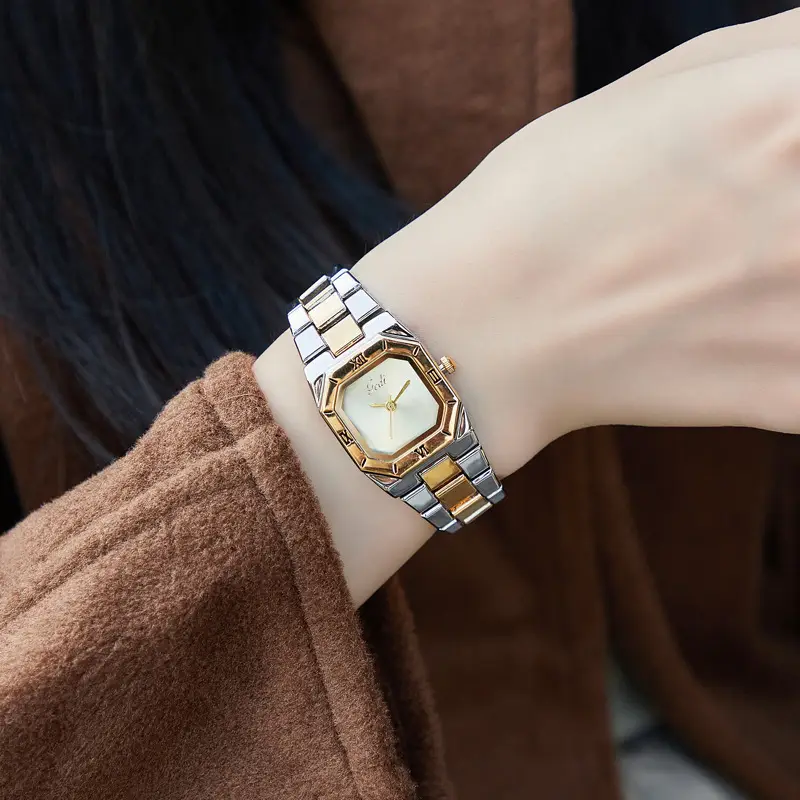 Women's Square Quartz Watch Gold Steel Band Set of 6 - Image 6