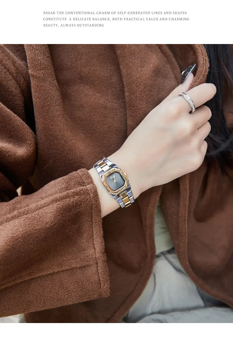 Women's Square Quartz Watch Gold Steel Band Set of 6 — feature 13