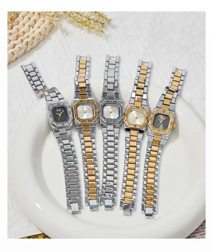 Women's Square Quartz Watch Gold Steel Band Set of 6 — feature 4