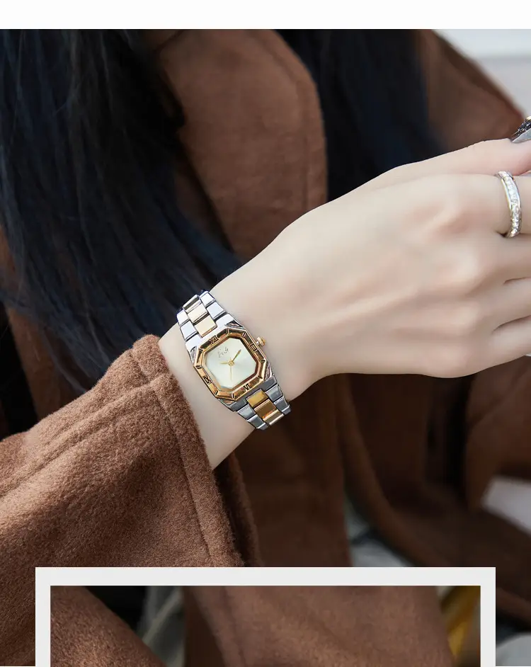 Women's Square Quartz Watch Gold Steel Band Set of 6 — feature 8