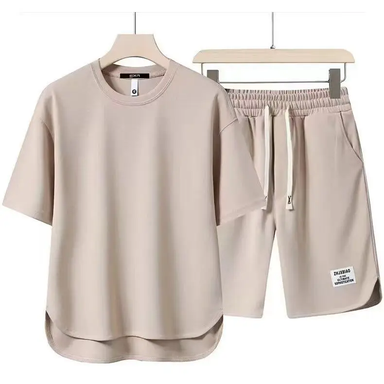 Men Brown Casual Shorts Set with Zip Front
