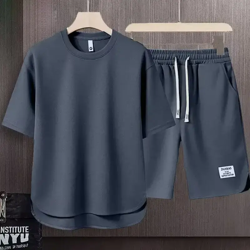 Men Brown Casual Shorts Set with Zip Front