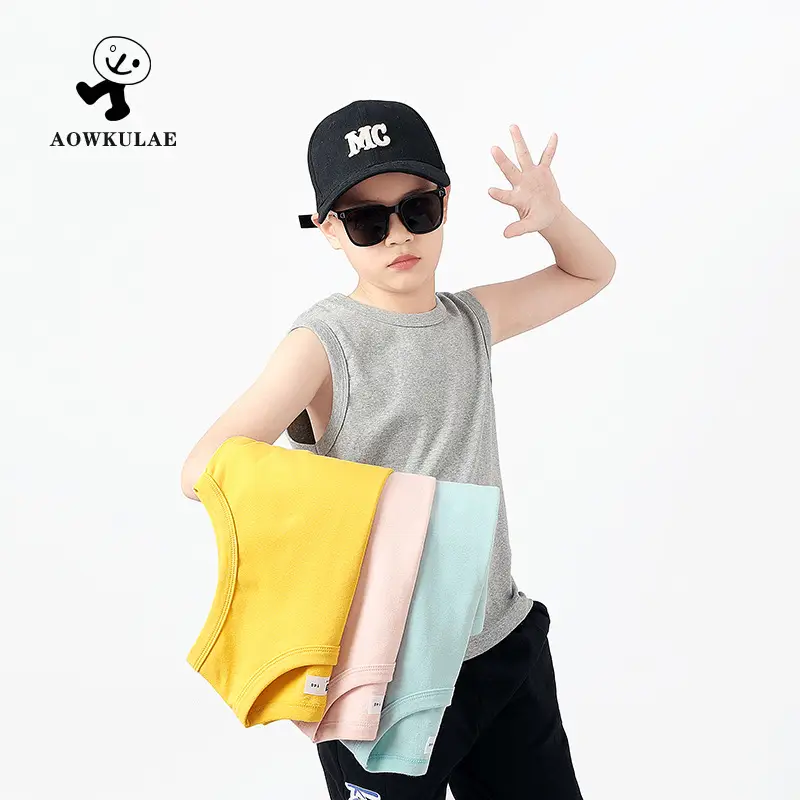 Kids Sleeveless Summer Vest Pink Solid Color - Image 7