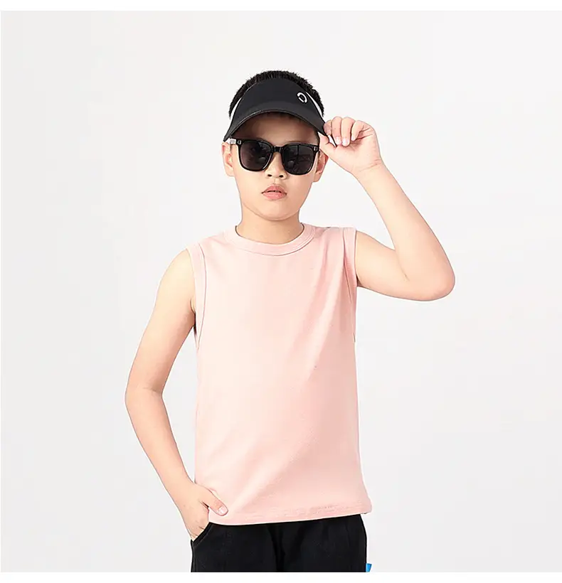 Kids Sleeveless Summer Vest Pink Solid Color — feature 40