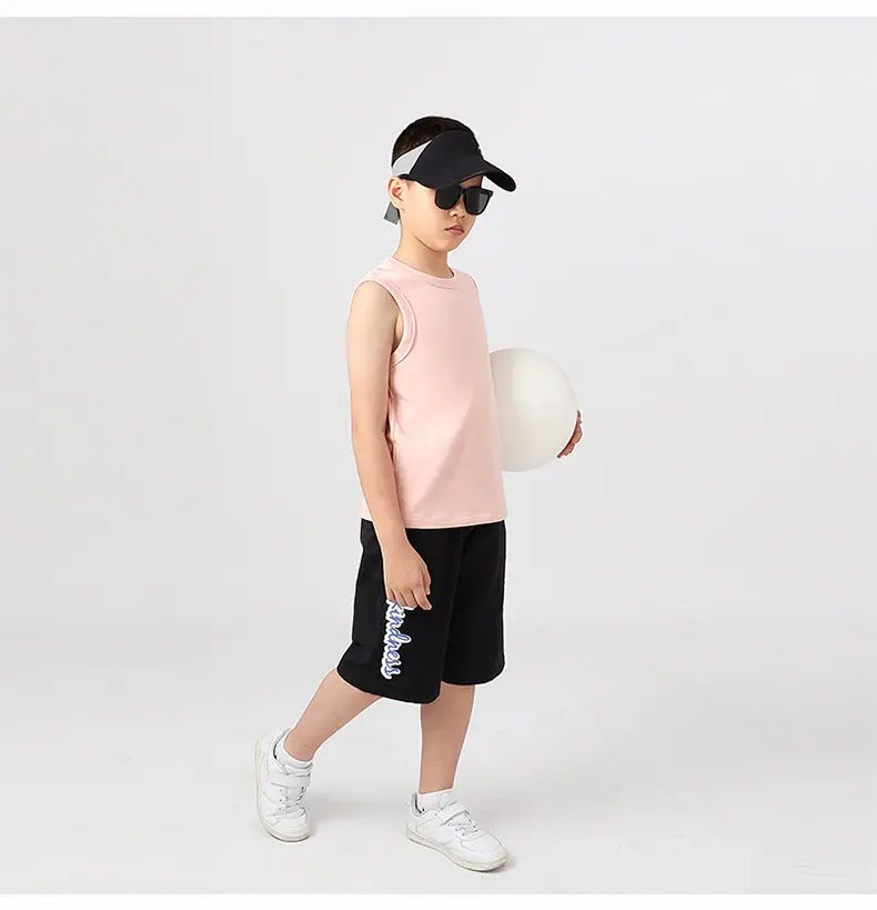 Kids Sleeveless Summer Vest Pink Solid Color — feature 43
