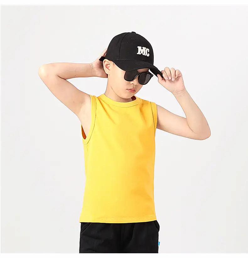 Kids Sleeveless Summer Vest Pink Solid Color — feature 45