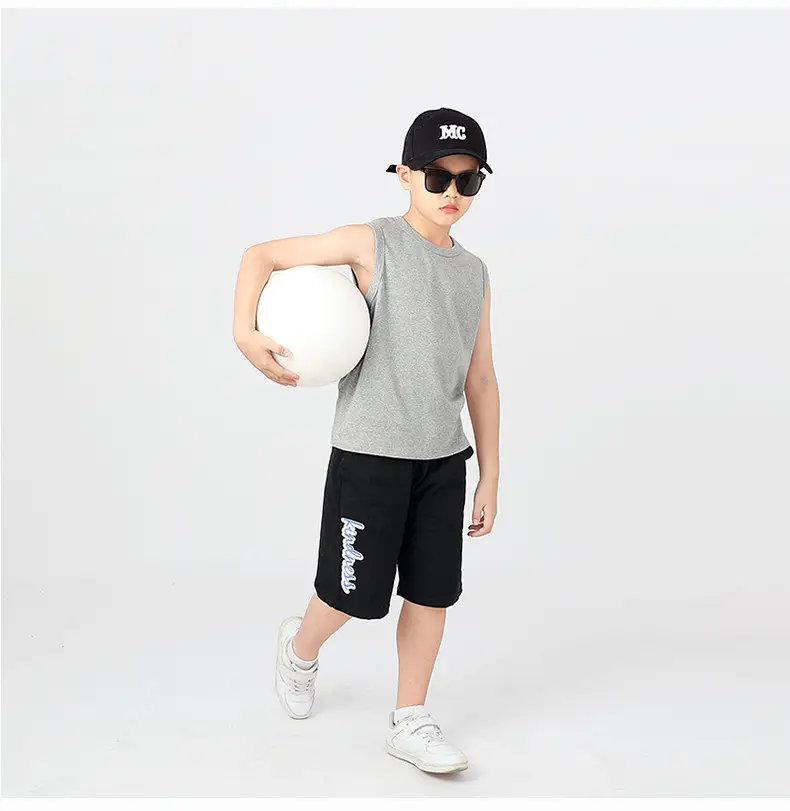 Kids Sleeveless Summer Vest Pink Solid Color — feature 51