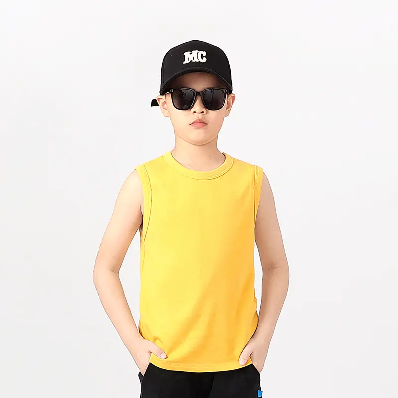 Kids Sleeveless Summer Vest Pink Solid Color - Image 2