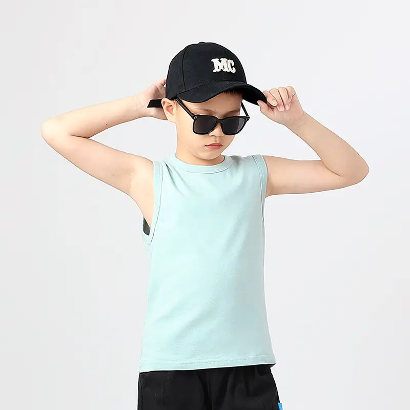 Kids Sleeveless Summer Vest Pink Solid Color - Image 4