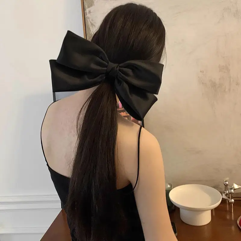 Black Big Bow Hairpin for Women High Satin - Image 3