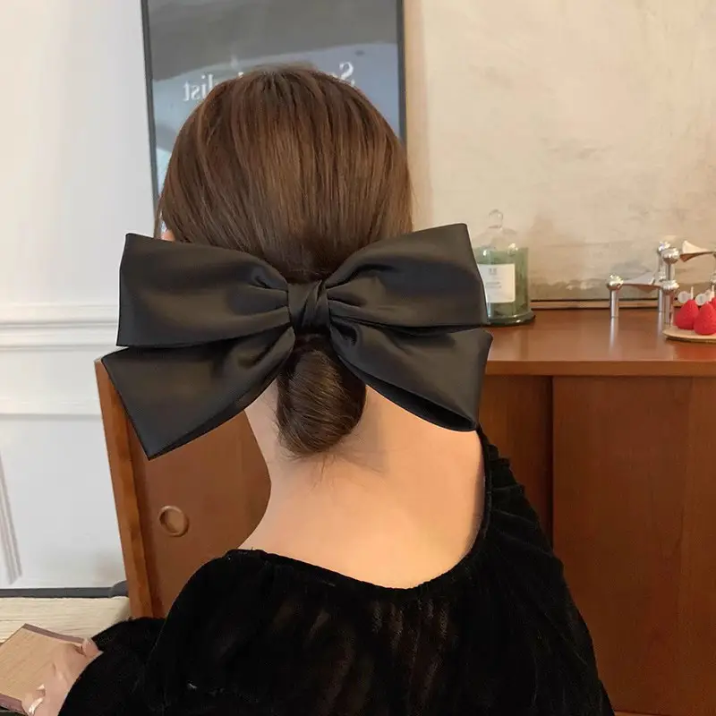 Black Big Bow Hairpin for Women High Satin - Image 5