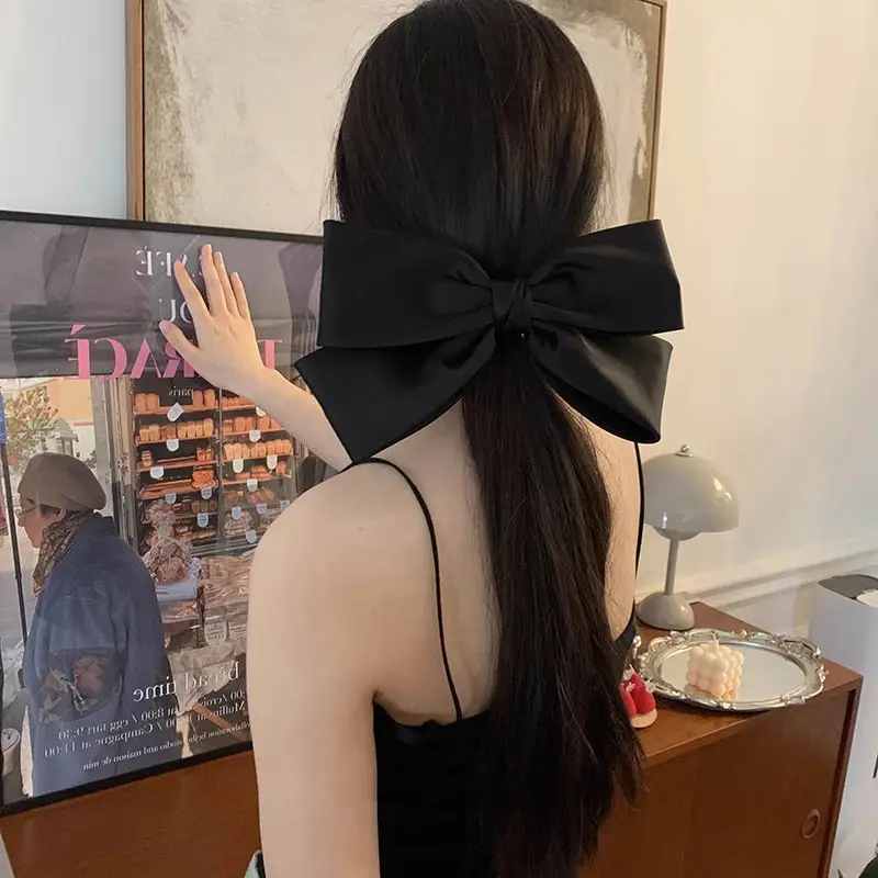 Black Big Bow Hairpin for Women High Satin — feature 11