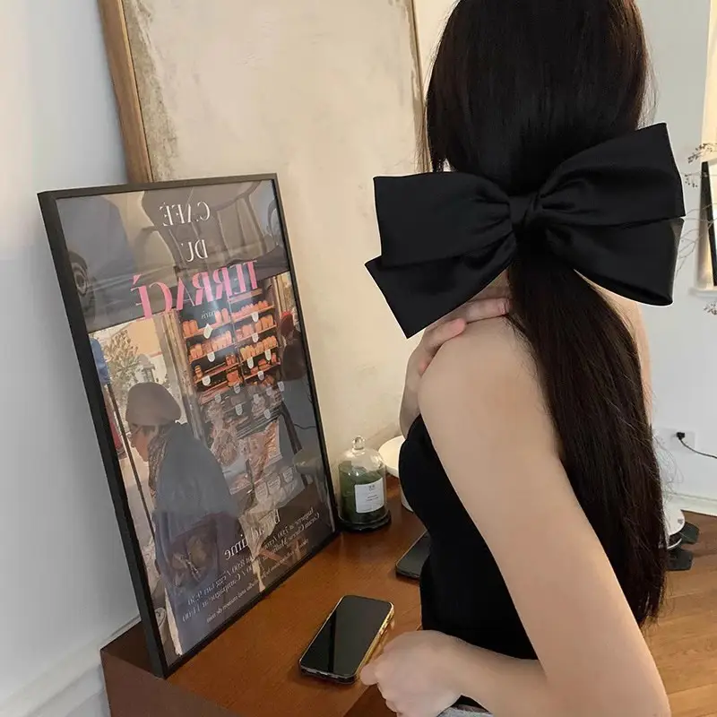 Black Big Bow Hairpin for Women High Satin — feature 6