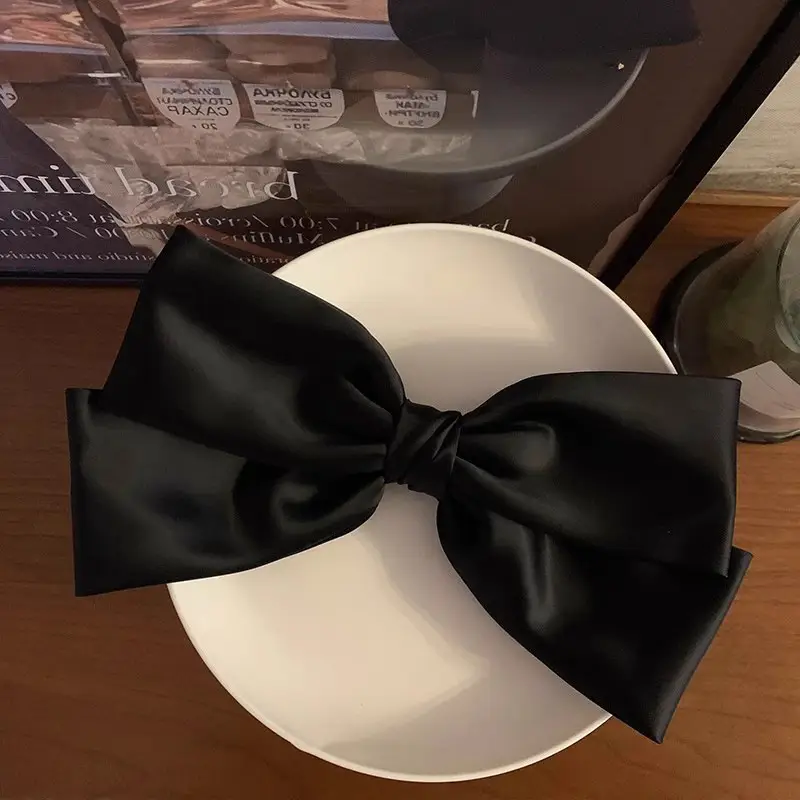 Black Big Bow Hairpin for Women High Satin — feature 7