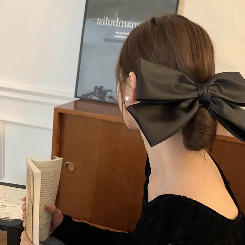 Black Big Bow Hairpin for Women High Satin — feature 8
