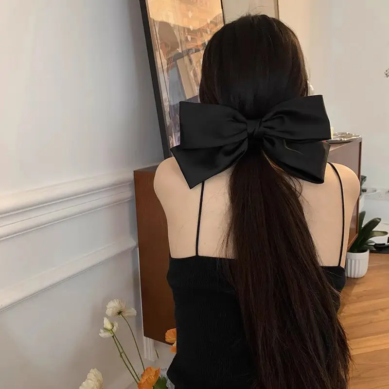 Black Big Bow Hairpin for Women High Satin — feature 9